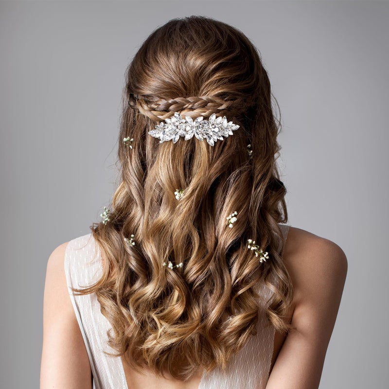 ANCIRS Rhinestone Hair Clips, Crystal Hair Clip for Wedding, Silver Wedding Hair Pins, Sparkly French Hair Barrettes for Bridal Brides Women Thick Long Hair (1 Pcs) - Image 3